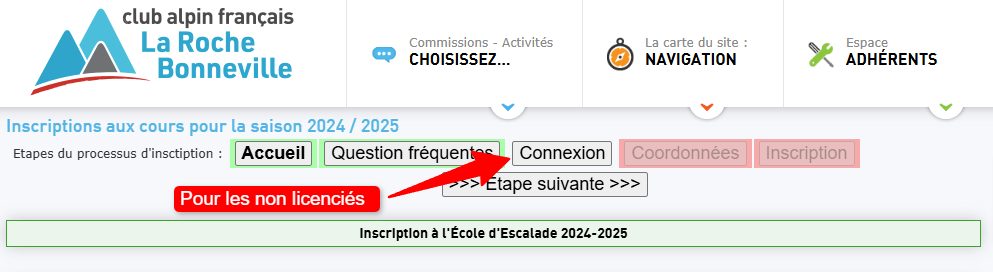 Écran de connexion pour les nouveaux adhérents avec champ email et bouton de connexion