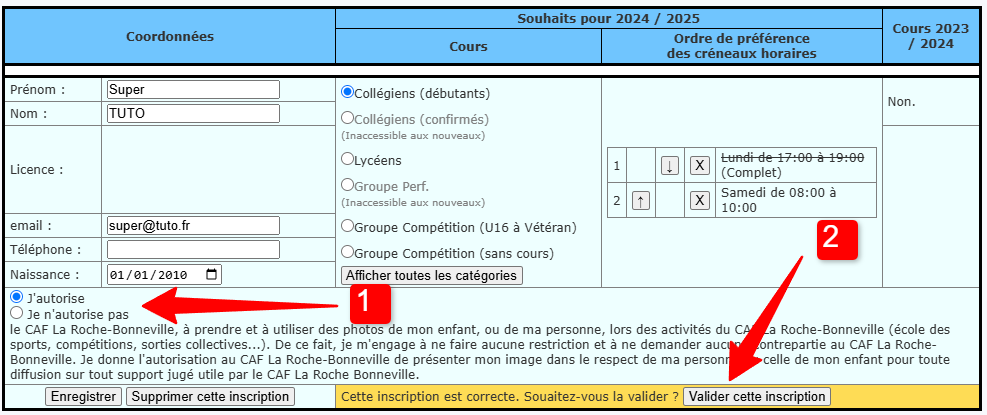 Écran de validation d