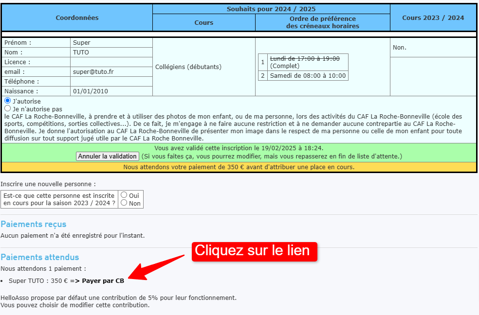 Interface de paiement HelloAsso montrant les options de carte bancaire