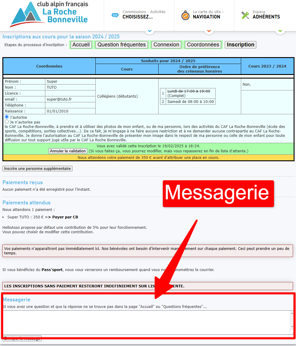 Écran de confirmation de paiement avec récapitulatif de l