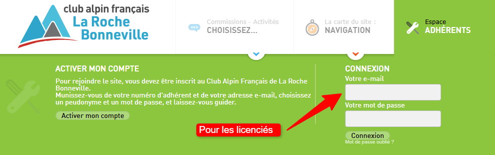 Écran de connexion montrant le formulaire de saisie d